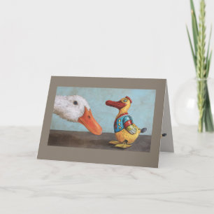 live duck and antique toy duck card