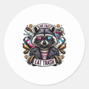 Live Fast Eat Trash Funny Racoon Camping Vintage Classic Round Sticker