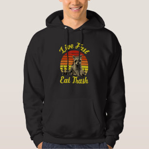 Live Fast Eat Trash Racoon Camping Vintage Retro Hoodie