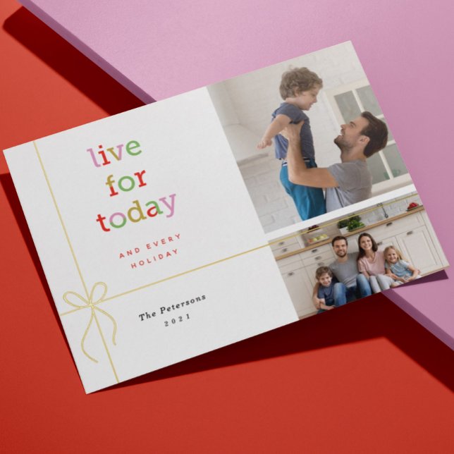 Live for Today Holiday 2 Photo Gold Foil Card (Creator Uploaded)