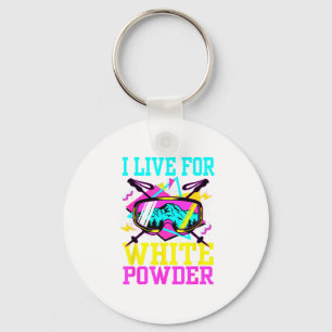 Live for white powder 80s 90s retro skiing key ring