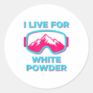 Live for white powder skiing snowboarding classic round sticker