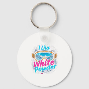 Live for white powder skiing snowboarding goggles key ring