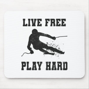 Live Free Play Hard Funny Skiing Lover Quote Skier Mouse Mat