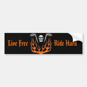 Live Free, Ride Hard Biker Skull Bumpersticker Bumper Sticker