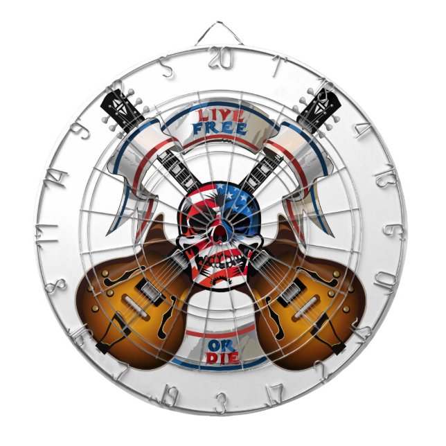Live Free Skull and Guitars Dartboard (Front)