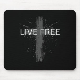 Live Free Text Christian, Patriotic Cross Flag Fai Mouse Mat