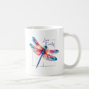 Live Freely - Artistic Dragonfly Coffee Mug
