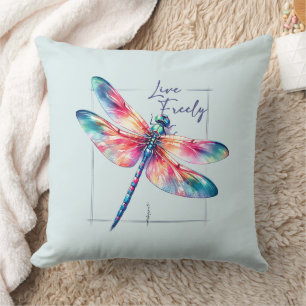 Live Freely - Artistic Dragonfly Cushion
