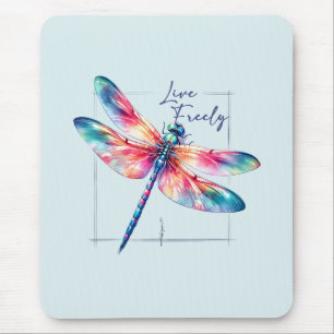 Live Freely - Artistic Dragonfly Mouse Mat