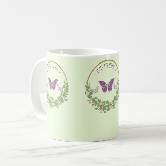 Live Freely Butterfly Floral royal design Cup (Front Left)