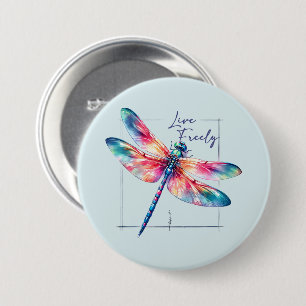 Live Freely - Dragonfly Colourful Inspirational 7.5 Cm Round Badge