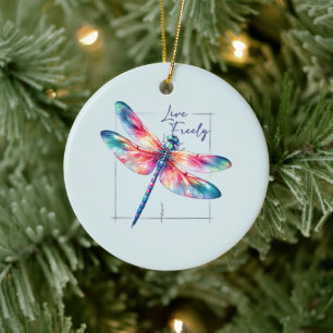 Live Freely - Dragonfly Colourful Inspirational Ceramic Tree Decoration