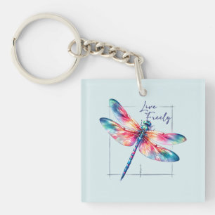 Live Freely - Dragonfly Colourful Inspirational Key Ring