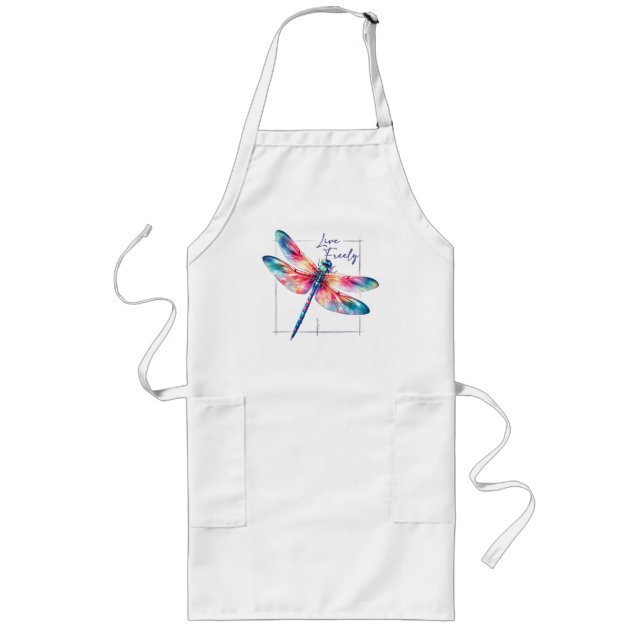 Live Freely - Dragonfly Colourful Inspirational Long Apron (Front)
