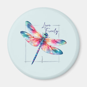 Live Freely - Dragonfly Colourful Inspirational Magnet