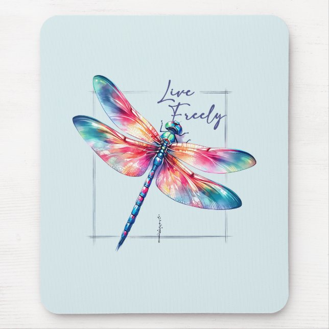 Live Freely - Dragonfly Colourful Inspirational Mouse Mat (Front)