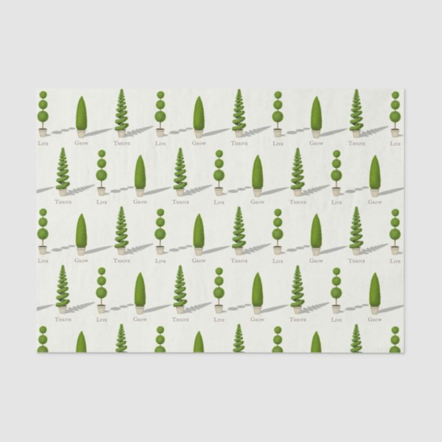 "Live Grow Thrive" Customisable Cypress Topiaries Tissue Paper (Front)