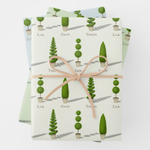 "Live Grow Thrive" Customizable Cypress Topiaries Wrapping Paper Sheet