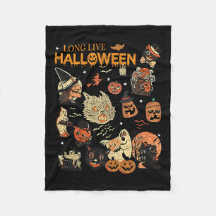 Live Halloween Vintage Pumpkin Witch Ghost Black C Fleece Blanket