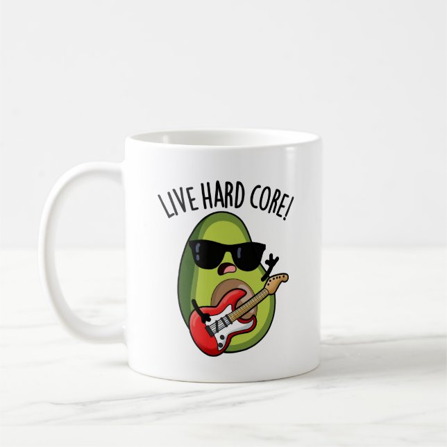 Live Hard Core Funny Avocado Rock Pun  Coffee Mug (Left)