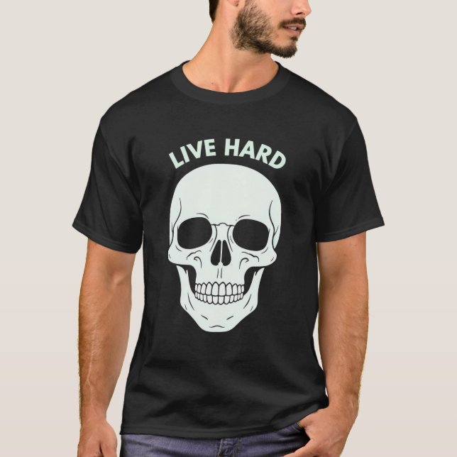 Live Hard Minimalist Skull T-Shirt (Front)