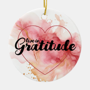 Live In Gratitude Pink Ink Ceramic Tree Decoration