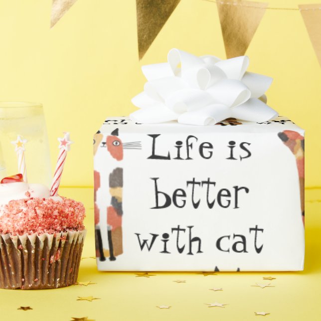 Live is better with cat wrapping paper (Birthday Party)