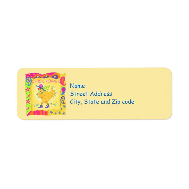 Live It Up Chick Power Yellow Whimsy Address Label (Front)