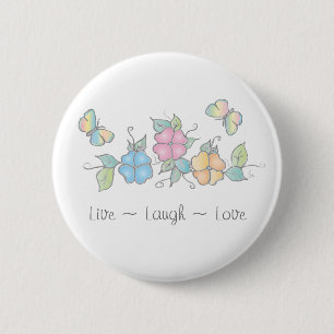 Live Laugh   Butterfly Floral Watercolor 6 Cm Round Badge