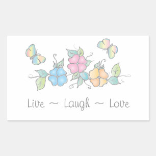 Live Laugh Butterfly Floral Watercolor Rectangular Sticker