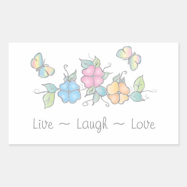 Live Laugh | Butterfly Floral Watercolor Rectangular Sticker (Front)