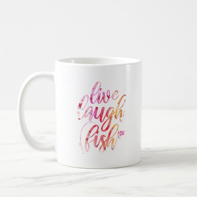 live laugh fish, gift for fishing lovers coffee mug (Left)
