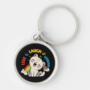Live Laugh Lesbian Flag Rainbow Cat Pride Month Ki Key Ring