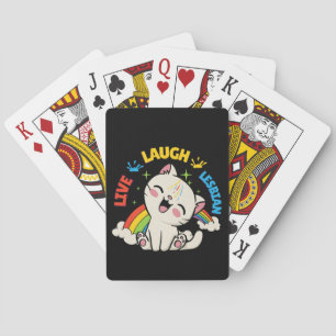 Live Laugh Lesbian Flag Rainbow Cat Pride Month Ki Playing Cards