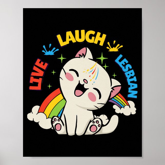 Live Laugh Lesbian Flag Rainbow Cat Pride Month Ki Poster (Front)