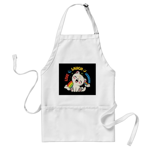 Live Laugh Lesbian Flag Rainbow Cat Pride Month Ki Standard Apron (Front)