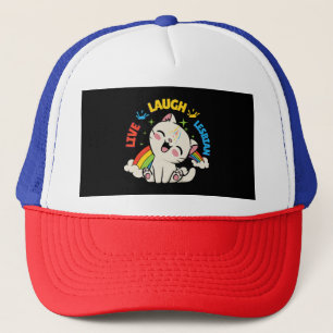 Live Laugh Lesbian Flag Rainbow Cat Pride Month Ki Trucker Hat