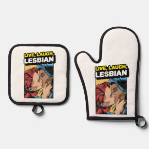 Live Laugh Lesbian Oven Mitt & Pot Holder Set
