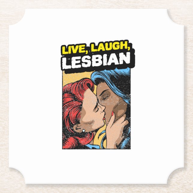 Live Laugh Lesbian Paper Coaster (Front)
