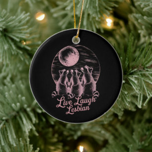 Live Laugh Lesbian Racoon Lesbian LGBTQ Pride  Ceramic Tree Decoration