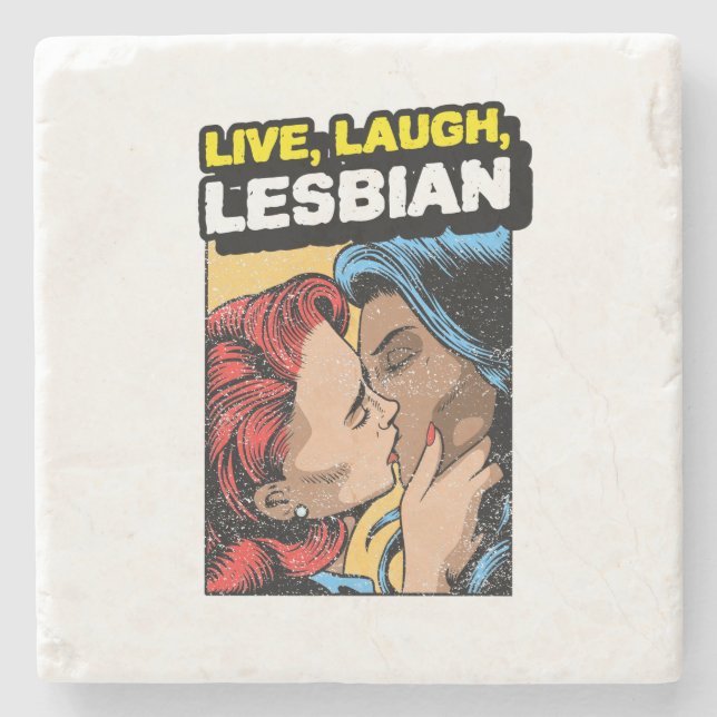 Live Laugh Lesbian Stone Coaster (Front)