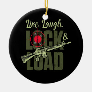 Live Laugh Lock And Load Gun Ceramic Tree Decoration