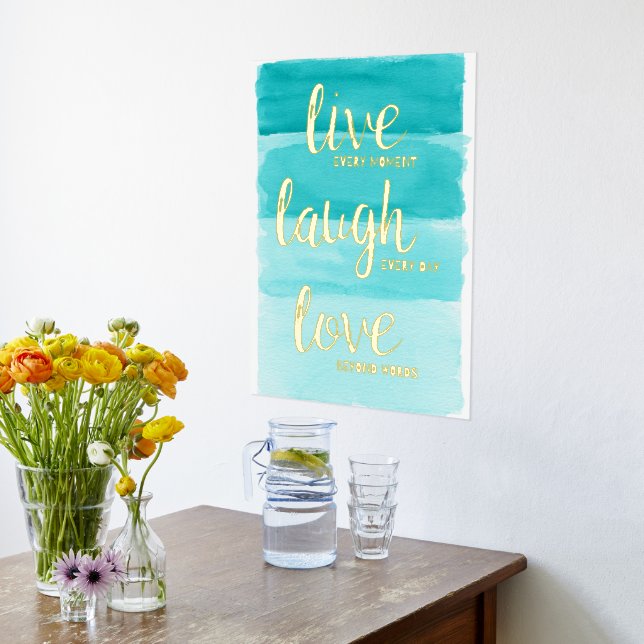 Live Laugh Love | Blue Ombre Motivational Foil Prints (Laydown (Kitchen))