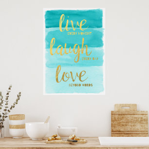 Live Laugh Love Blue Ombre Motivational Poster