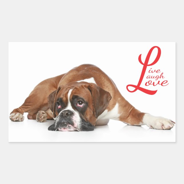 Live, laugh, Love Boxer Puppy Dog Greeting Sticker (Front)