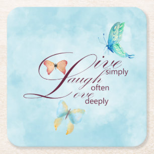 Live Laugh Love Butterflies Square Paper Coaster