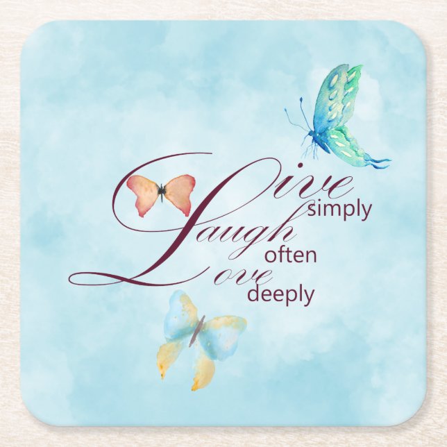 Live Laugh Love Butterflies   Square Paper Coaster (Front)