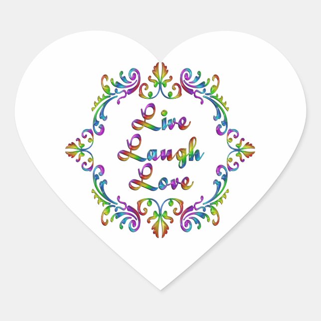 Live Laugh Love Colourful Design Heart Sticker (Front)