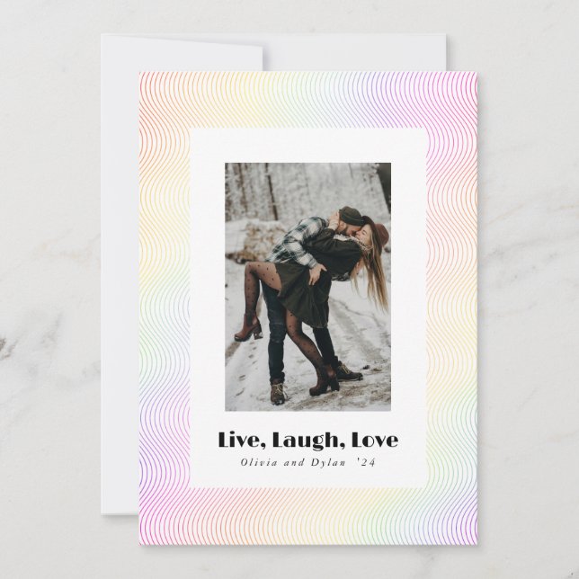 Live Laugh Love | Couple Guilloché Holiday Card (Front)
